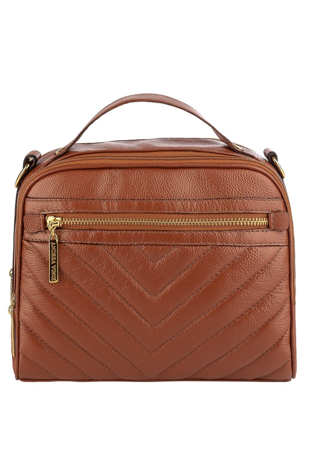 Bolsa baú pequena de couro liso Lara – Whisky