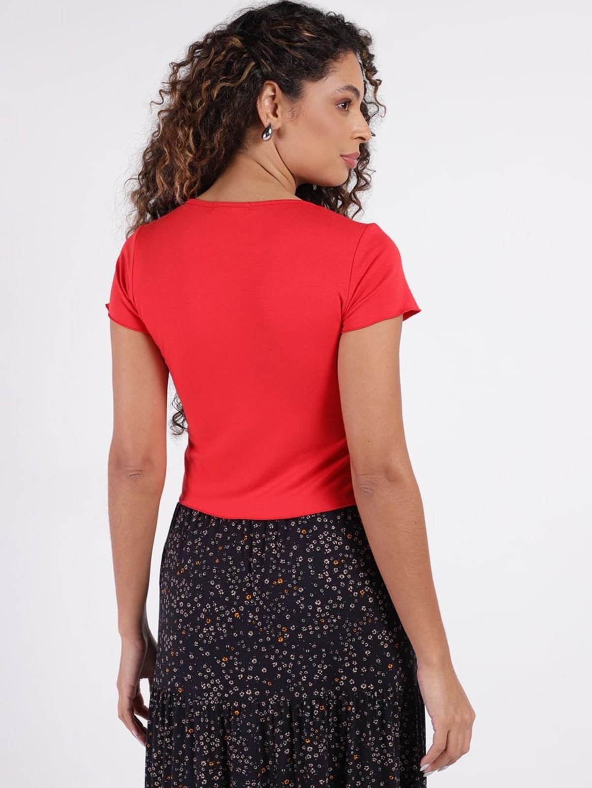 Vista 3 Blusa Cropped Manga Curta Feminina Autentique verde Autentique verde