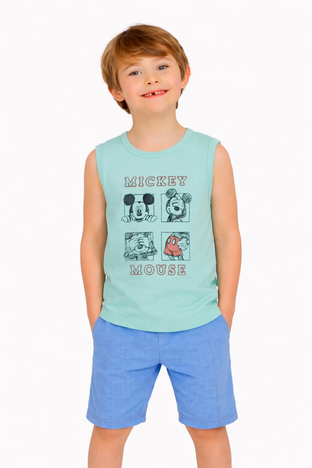 Infantil - Regata Menino Divertida Mickey Mouse e Amigos Verde Verde