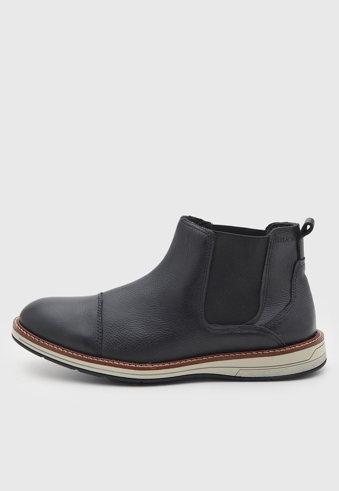Bota Masculina Ferracini Couro Cano Curto Chelsea Kigston Preta