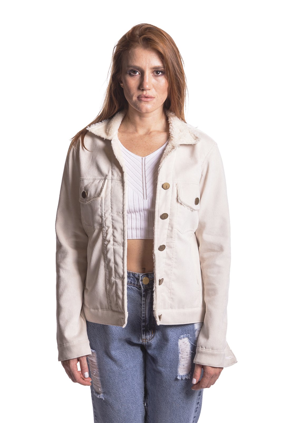 Jaqueta Veludo Peluciado Aero Jeans Bege