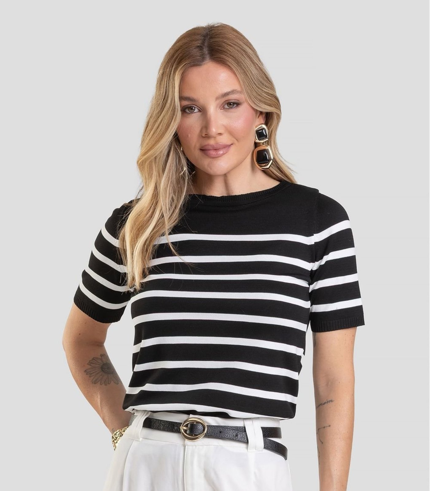 Blusa Feminina Em Tricot Listrado Dianna Preto