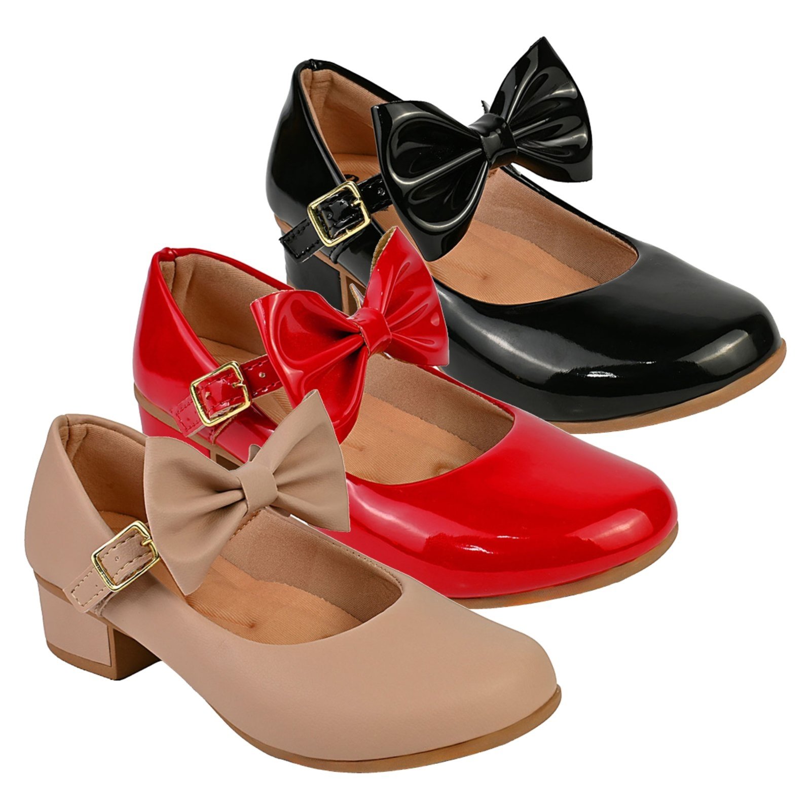 Infantil - Kit Com 3 Pares Sapatilha Feminina De Menina Boneca Do 28 Ao 36 101 - PRETO E VERMELHO E NUDE FOSCO 505