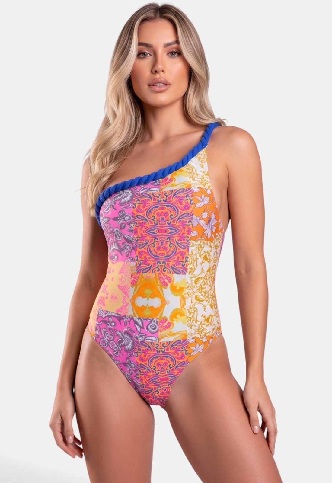 Maiô Areia Branca Solaris Paisley Estampado Laranja