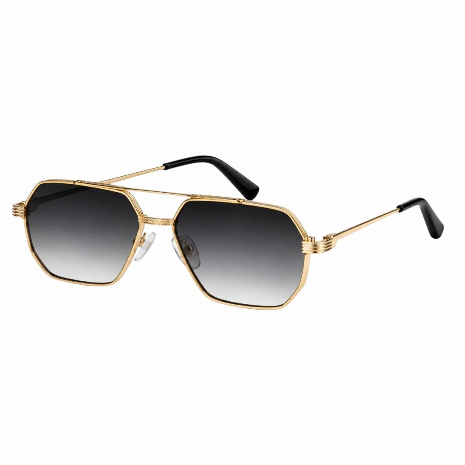 Óculos de Sol Unissex Aviador Geométrico Metal Ponte Dupla Lente Degradê Dourado