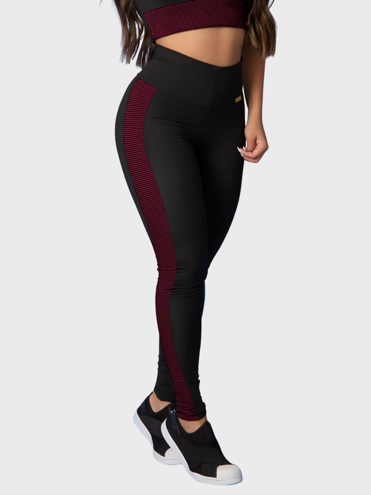 Calça Legging Fitness Tarelles Cintura Alta 3D Preto e Bordô