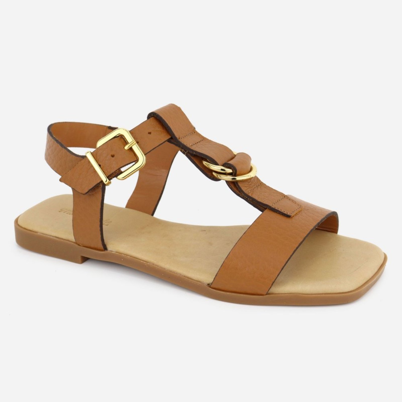 Sandália Rasteira Couro Maria Paula Casual Luxo Caramelo