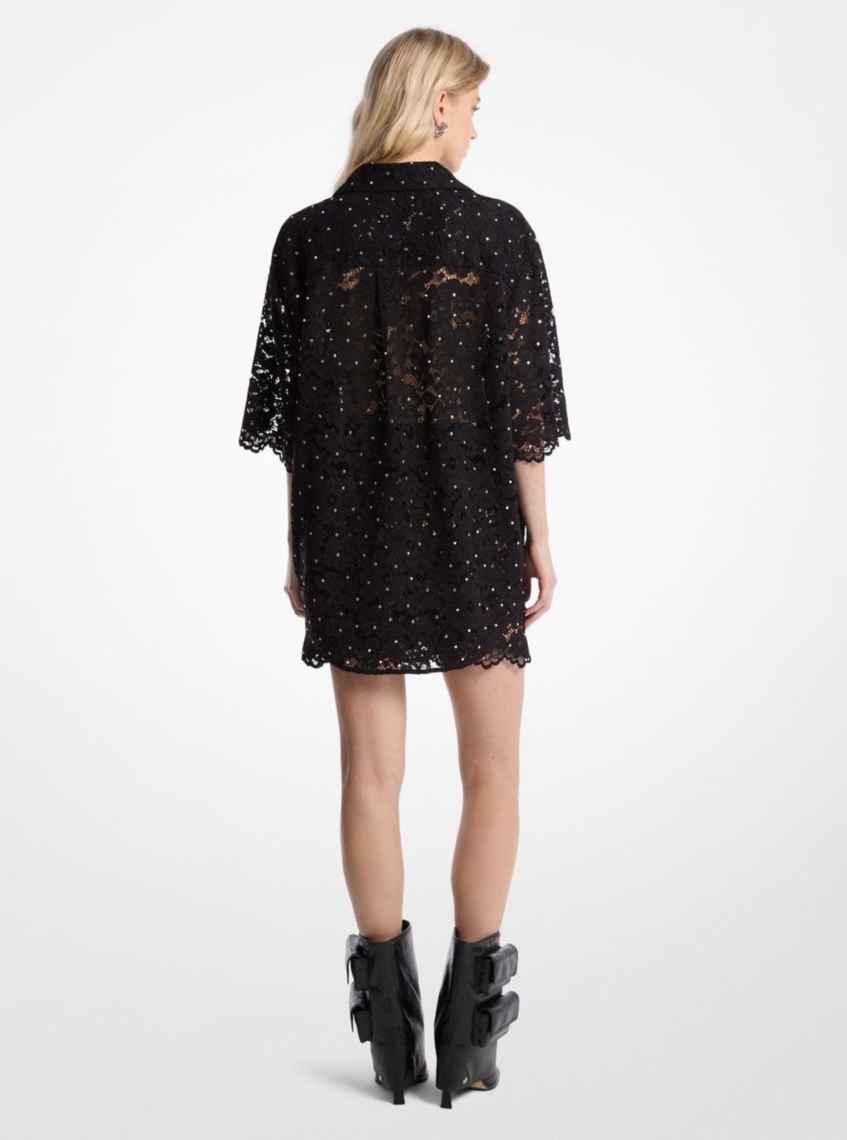 Vista 3 Camisa De Renda Floral Com Tachas Ms540sxgta001 preto preto