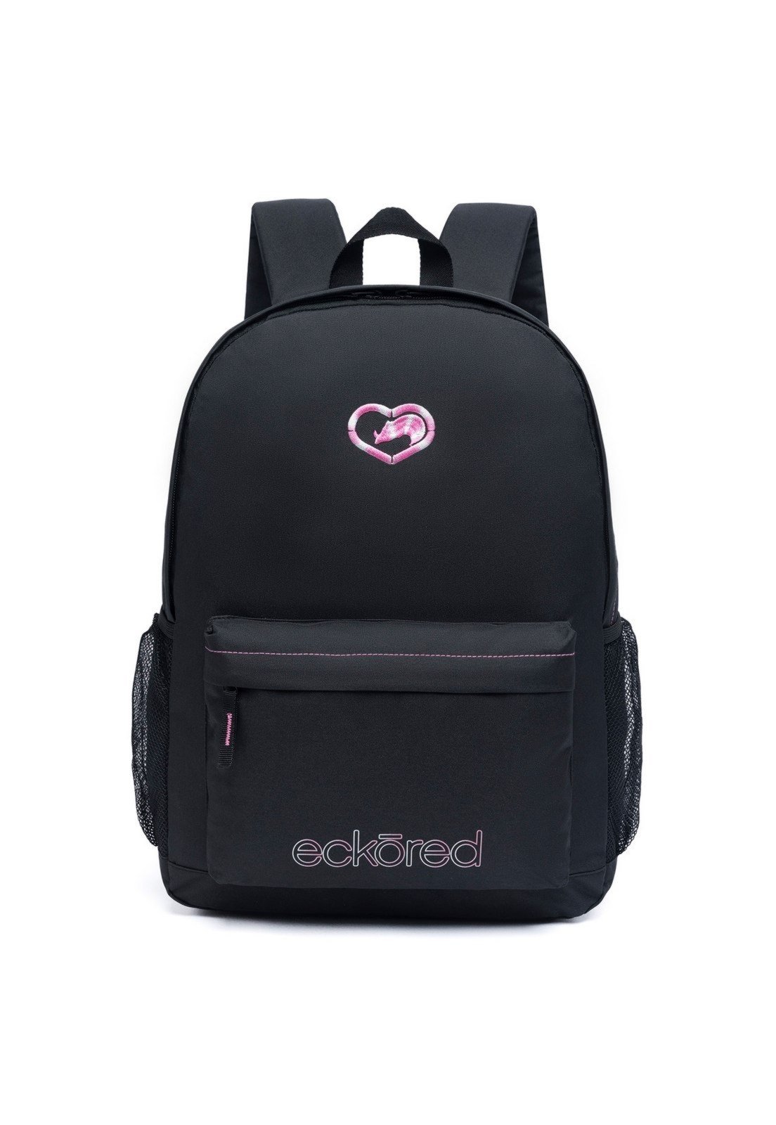 Mochila Ecko Red Feminina Escolar Casual Preto com Detalhes em Rosa