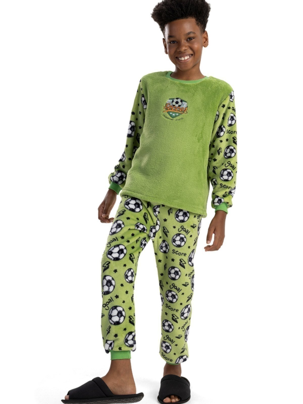 Vista 2 Pijama Menino Em Fleece Magicamente Futebol Magicamente Kids verde Magicamente Kids verde
