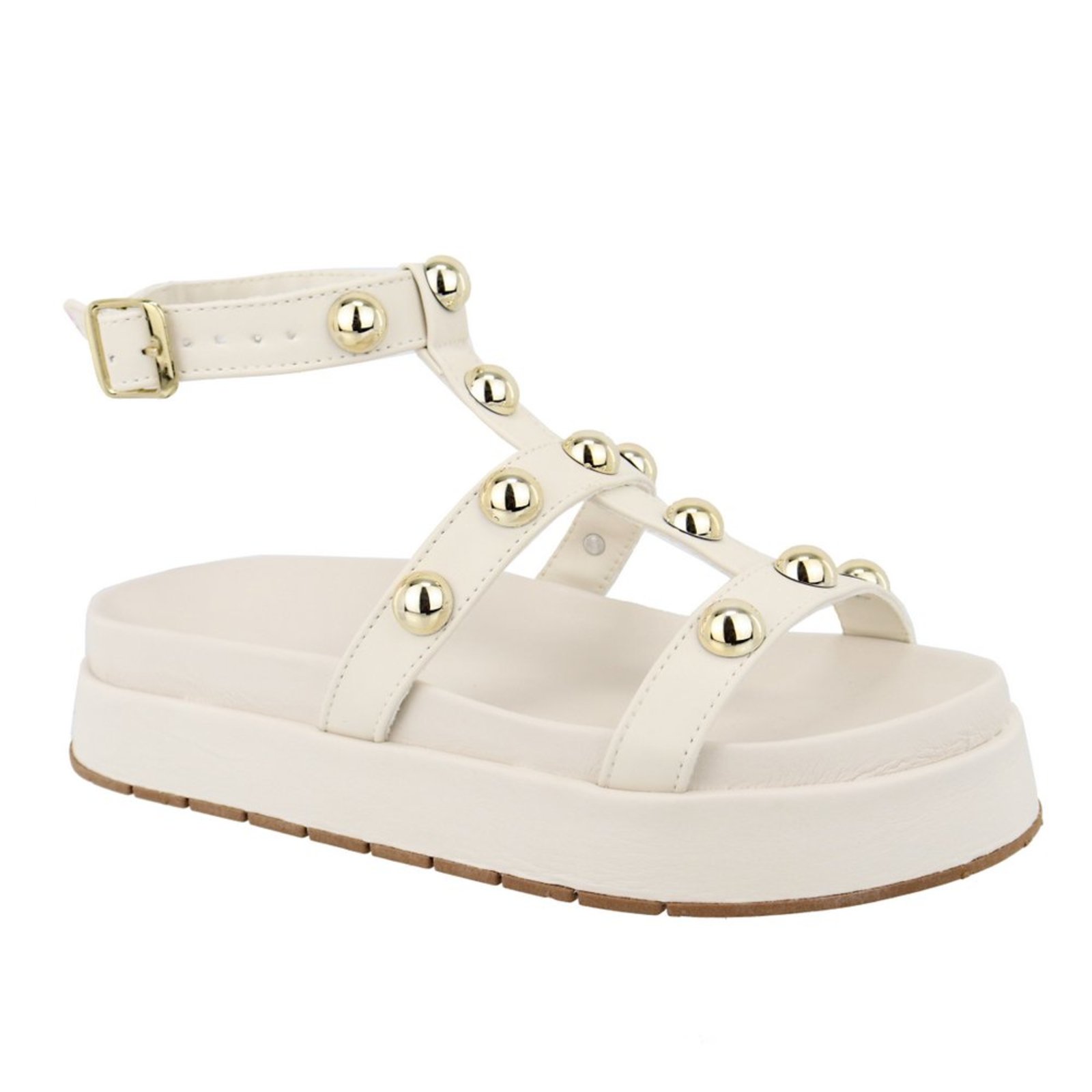 Sandalia Papete Rasteira Feminina Off White Bolinhas Sola Alta Tellini Store