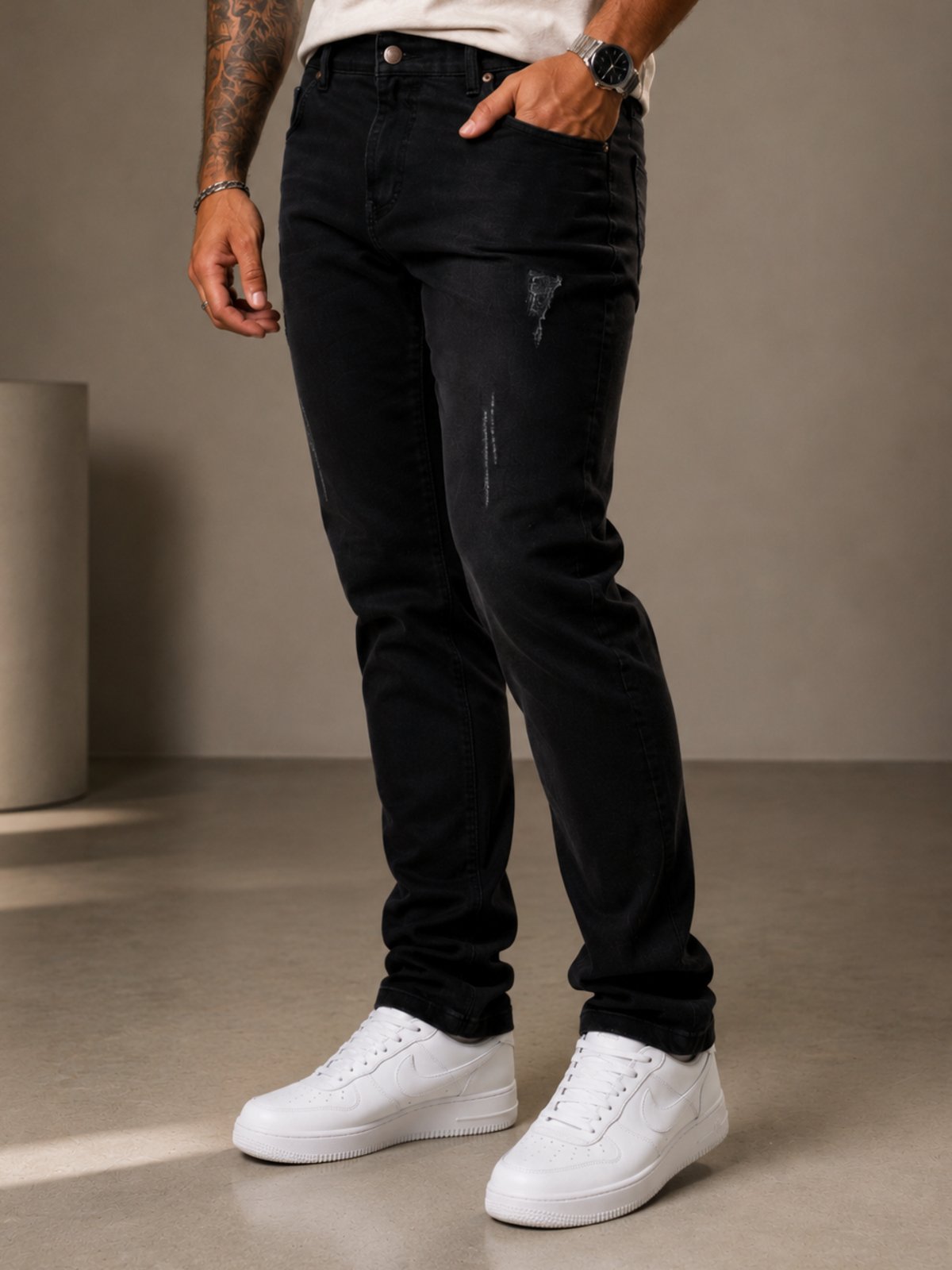 Calça Jeans Masculina Preta Slim Fit Destroyed Yellow Jeans Premium Stretch Conforto e Estilo Casual