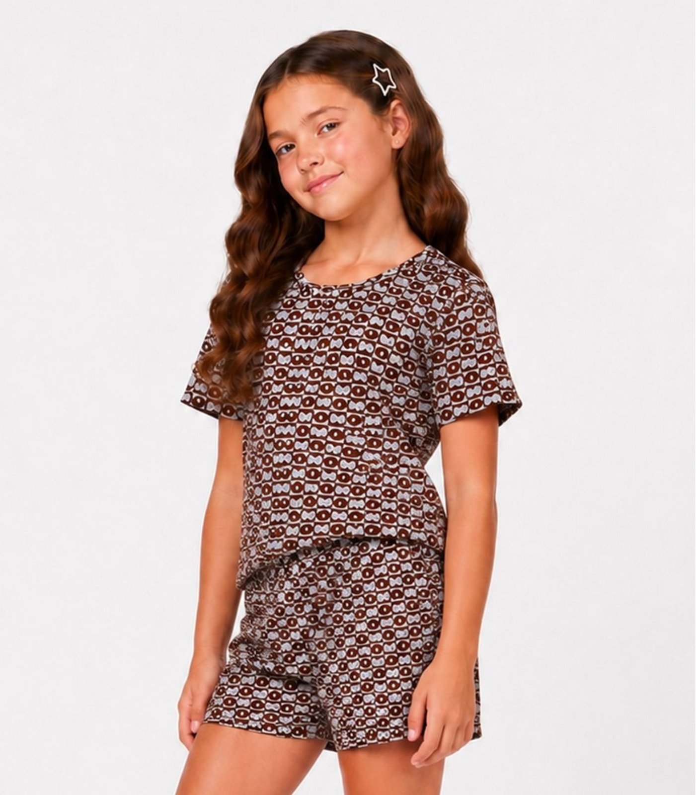 Infantil - Conjunto Menina Blusa Com Short Select Marrom