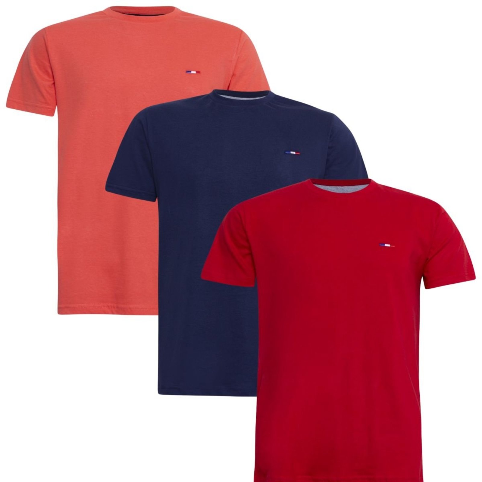 Kit 3 Camisetas Básicas Masculina em Algodão Premium Bordado França Multicolorido