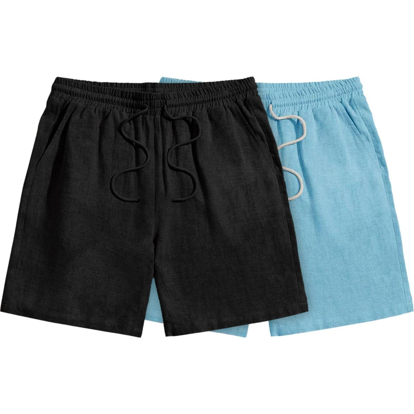 Kit 2 Bermuda Short Linho Premium Masculino Mauricinho Moda Praia – Preto + Azul