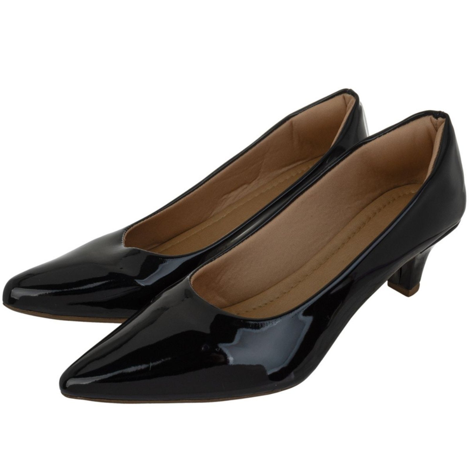 Scarpin Donna Chica Feminino Social Salto Baixo Bico Fino Verniz Confortável
