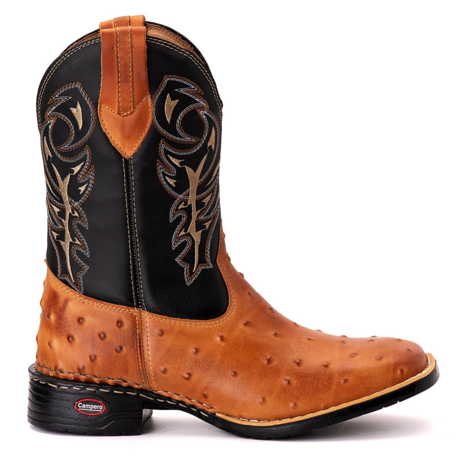 Bota Texana Campero Bico Quadrado Avestruz Whisky