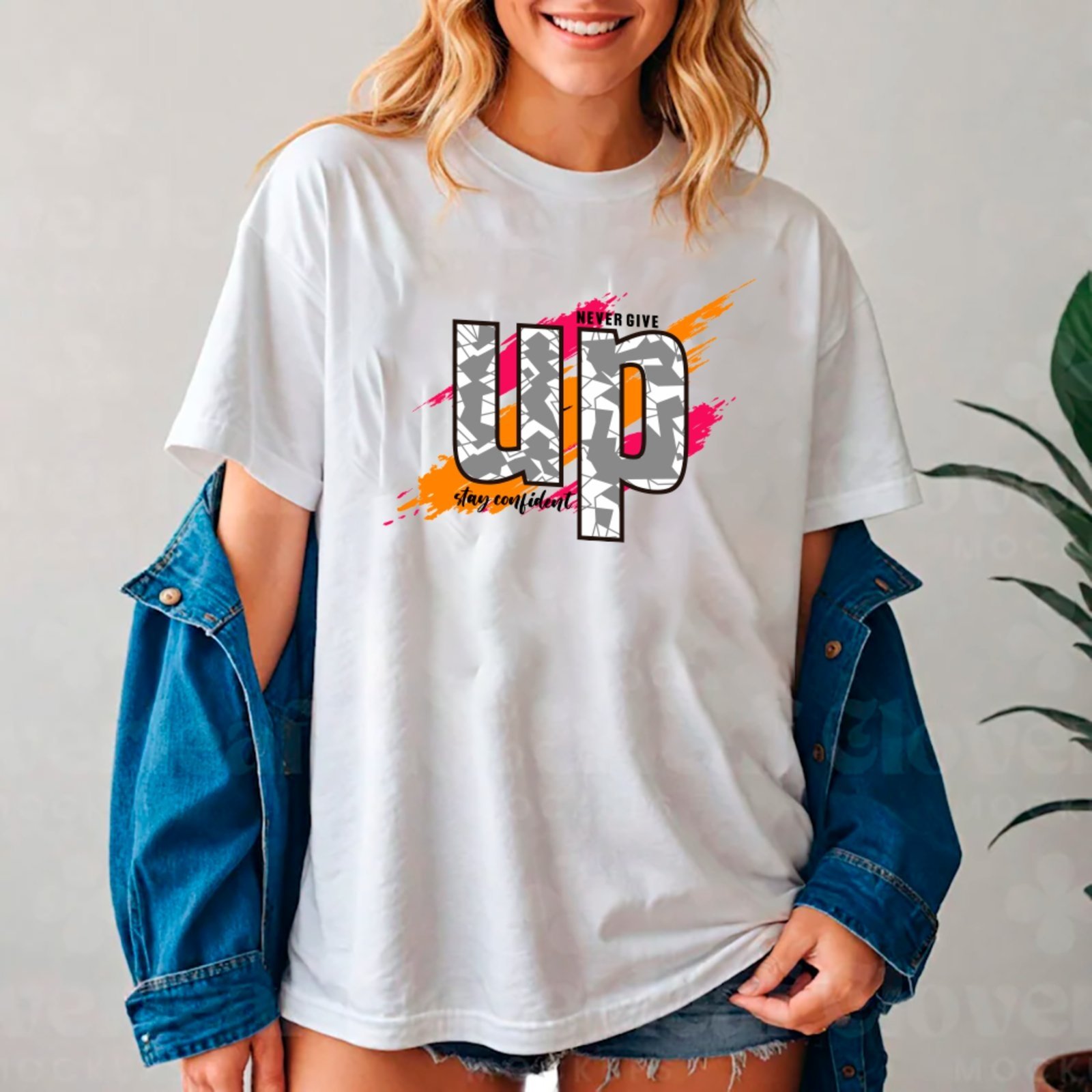 Camiseta Ousy Unissex Never Give Up Stay Confident Básica Branco