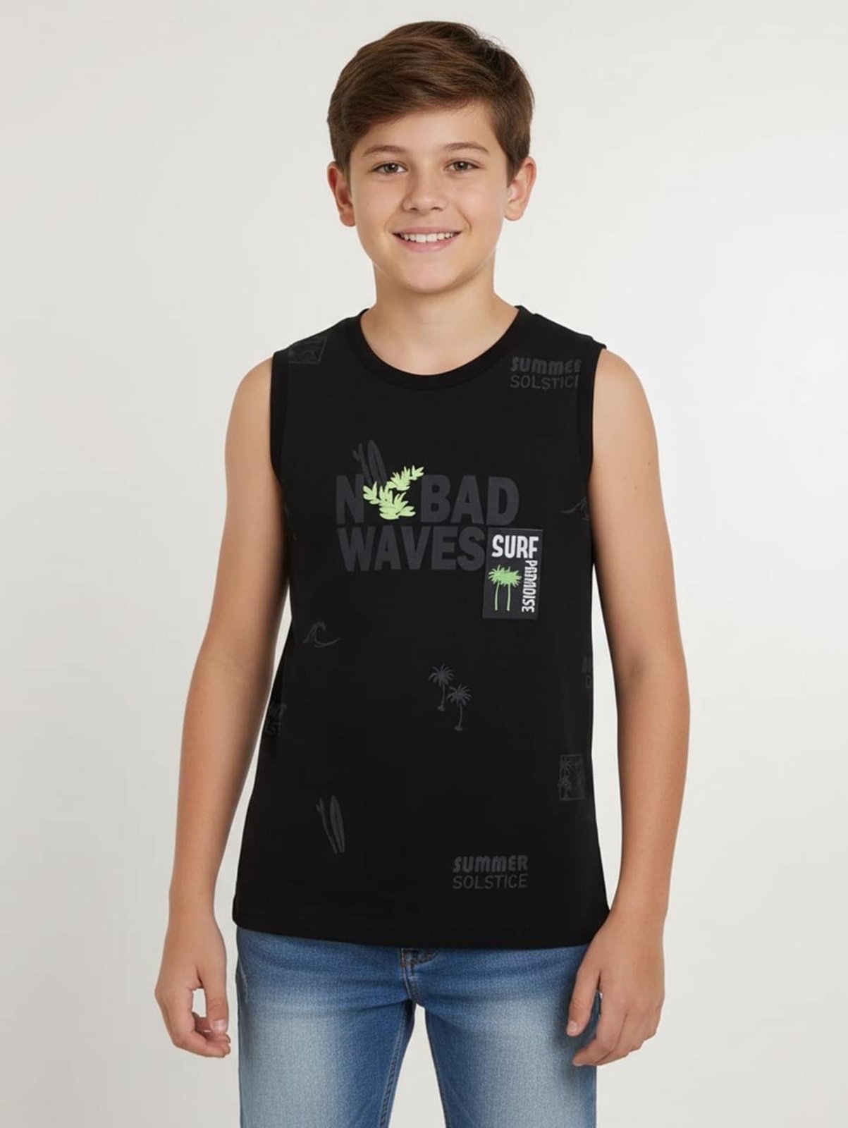 Infantil - Camiseta Regata Juvenil Para Menino - PRETO
