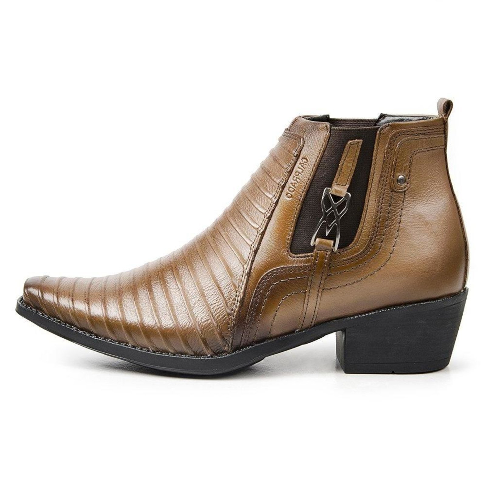 Bota Calprado Couro Costuras Country Bico Fino Resistente Marrom