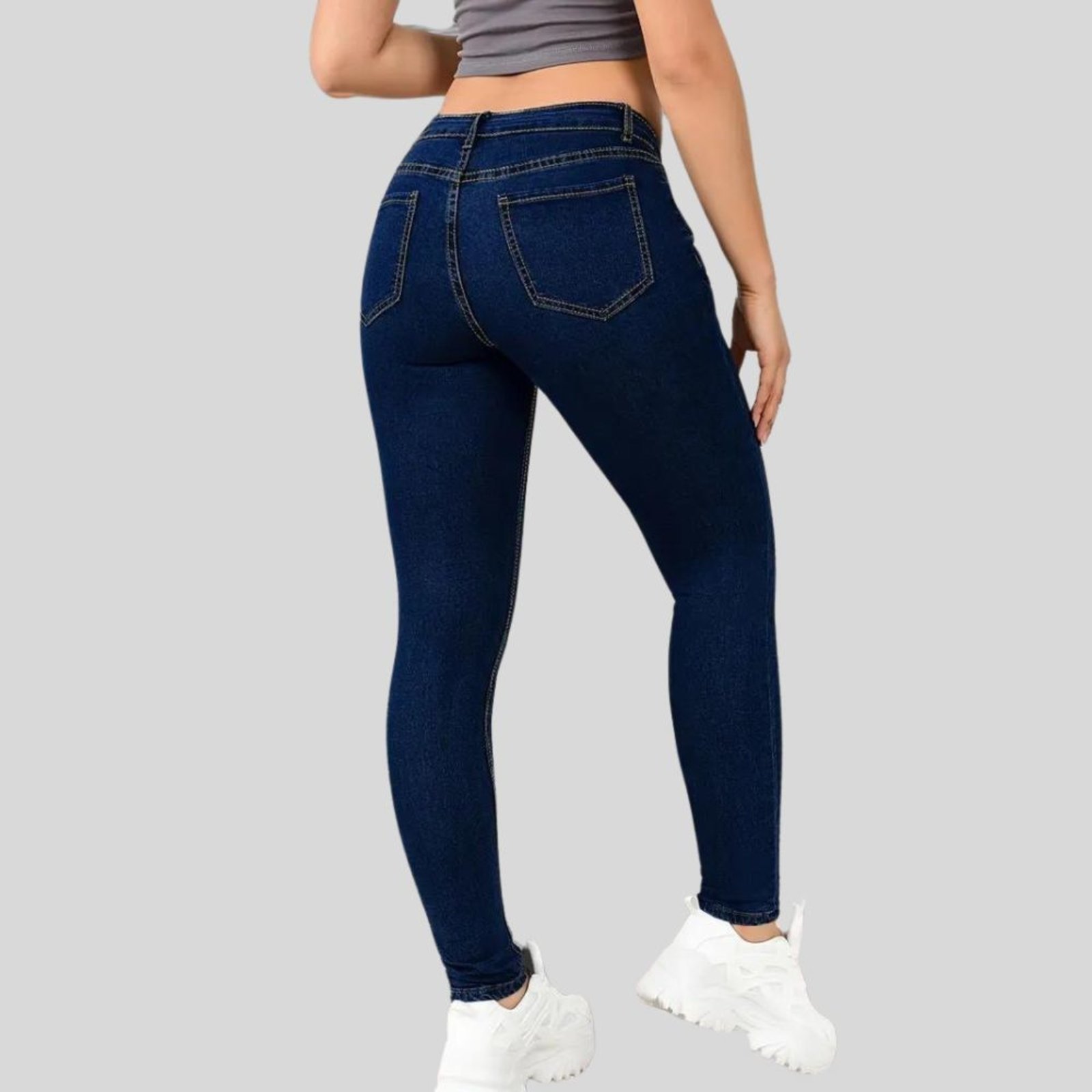 Vista 3 Kit 3 Calça Jeans Feminina Tex Jeans Cintura Alta Skinny com Elastano Escuro azul TEX JEANS azul