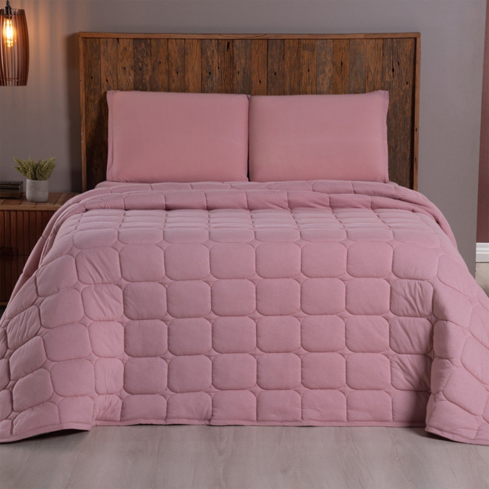 Kit Cobre Leito Colcha Casa Scarpa Livorno King Acolchoado Fofo Macio Malha Algodão 3 Peças - Rosê