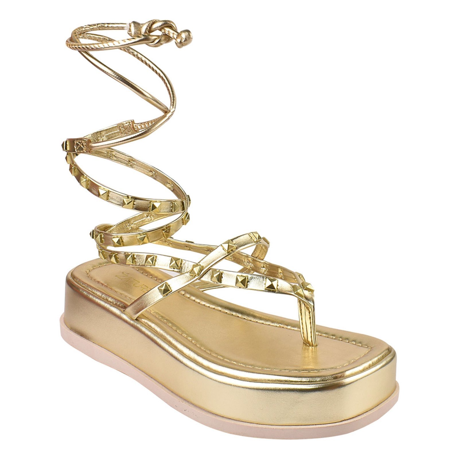 Vista 3 Papete Feminina Plataforma Tamanco de amarrar Moda Ouro ZATURE STORES dourado ZATURE STORES dourado