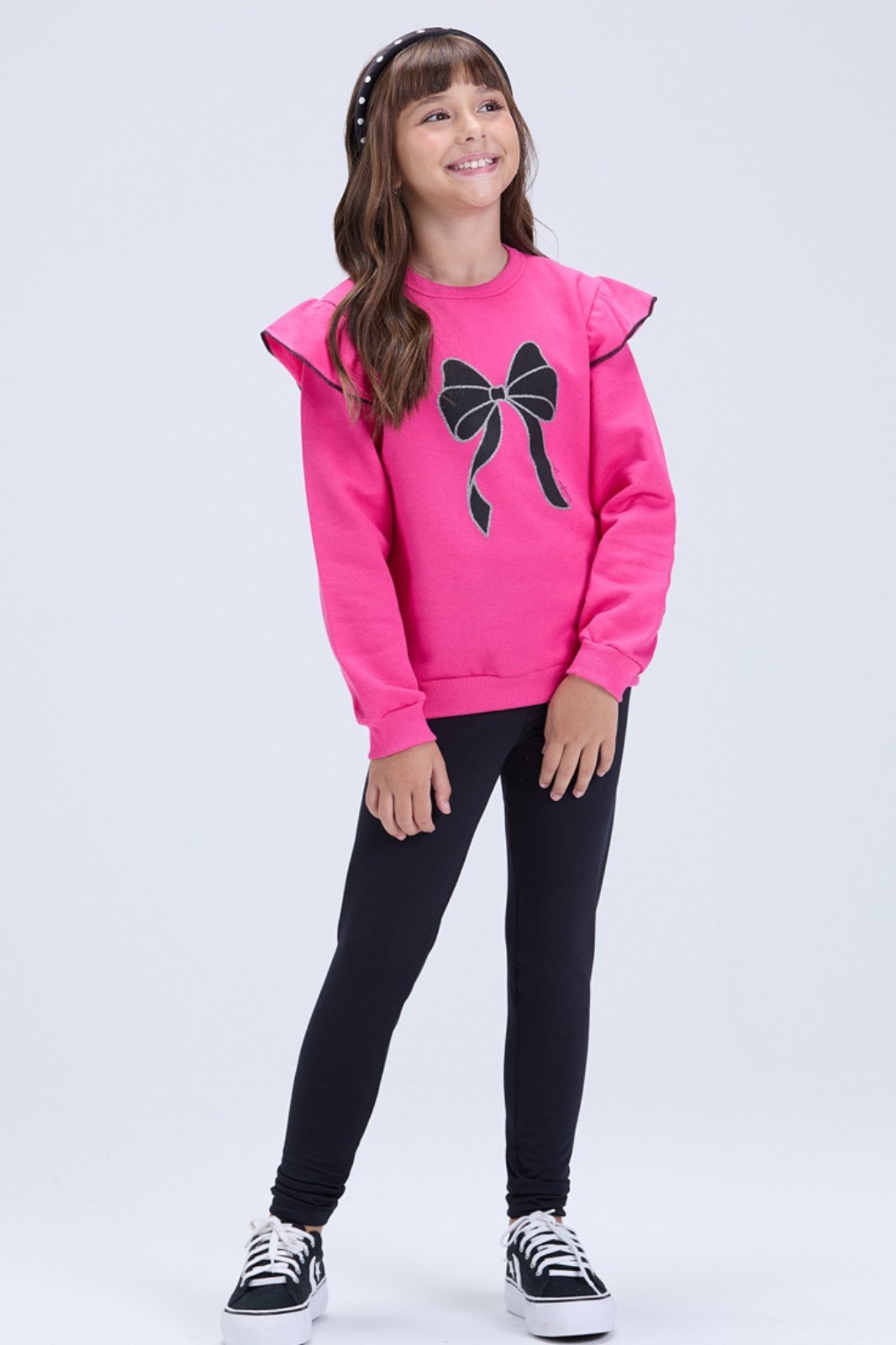 Vista 2 Infantil - Conjunto Feminino de Inverno Moletom Babado e Laço VIDA COSTEIRA pink VIDA COSTEIRA pink