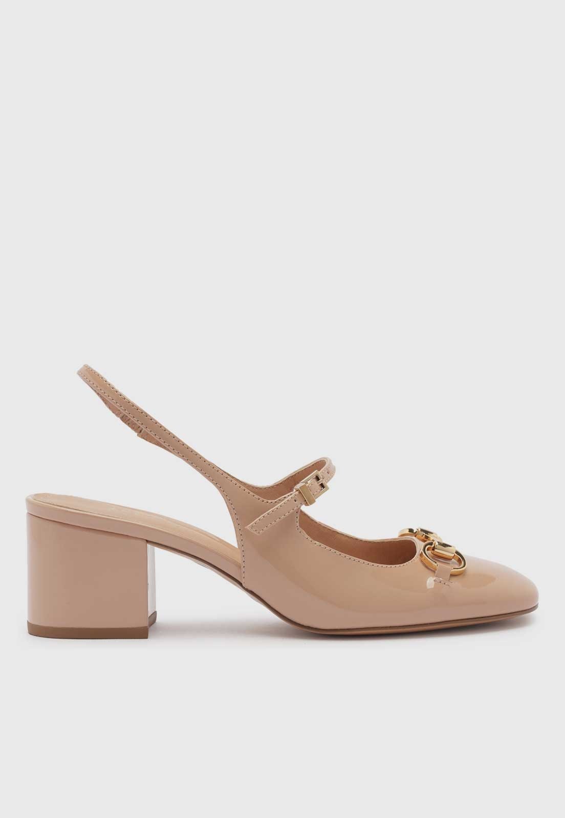 Scarpin Arezzo Salto Bloco Fivela True Sand