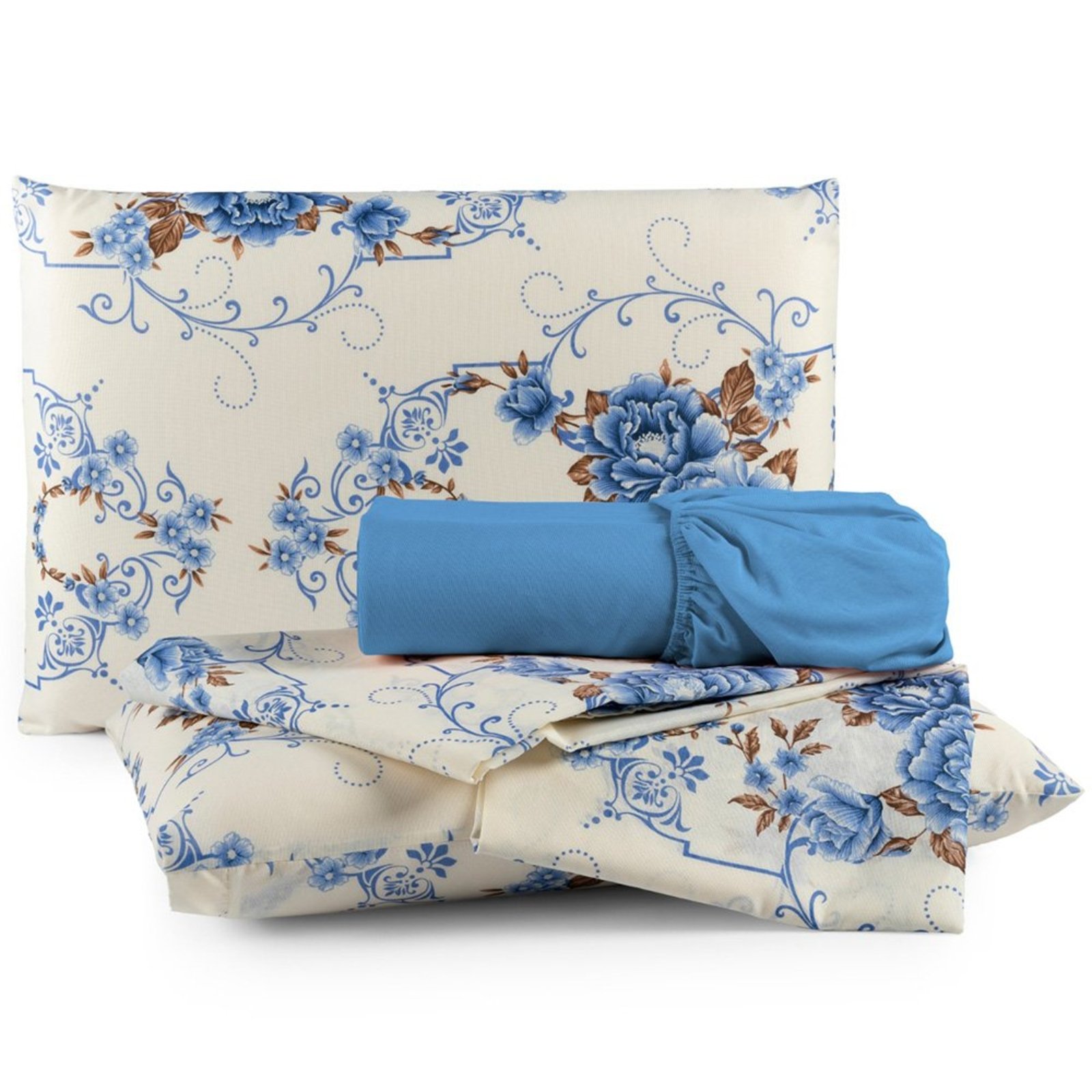 Jogo de Cama Lençol Matrix Queen Percal 4 Peças - Azul - 100% Poliéster