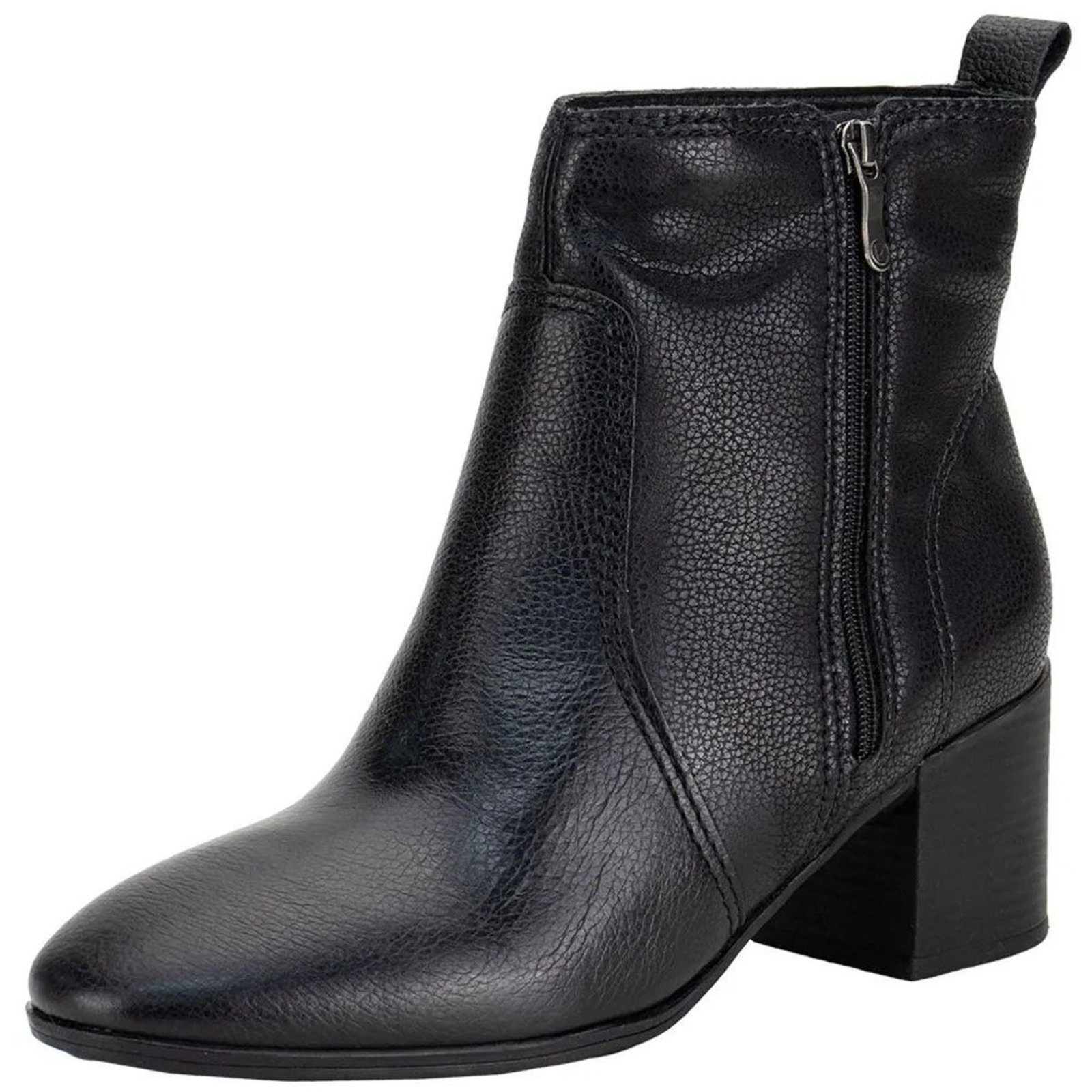 Bota Feminina Bottero Cano Curto Salto Bloco Couro e Sintético - Preto