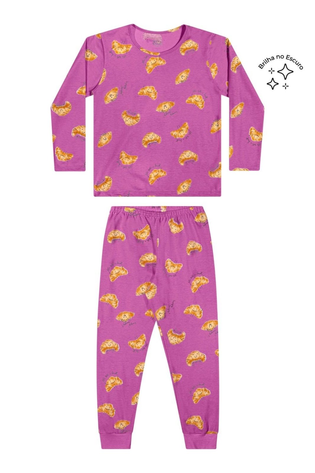 Pijama Longo Menina Croissant Elian Rosa