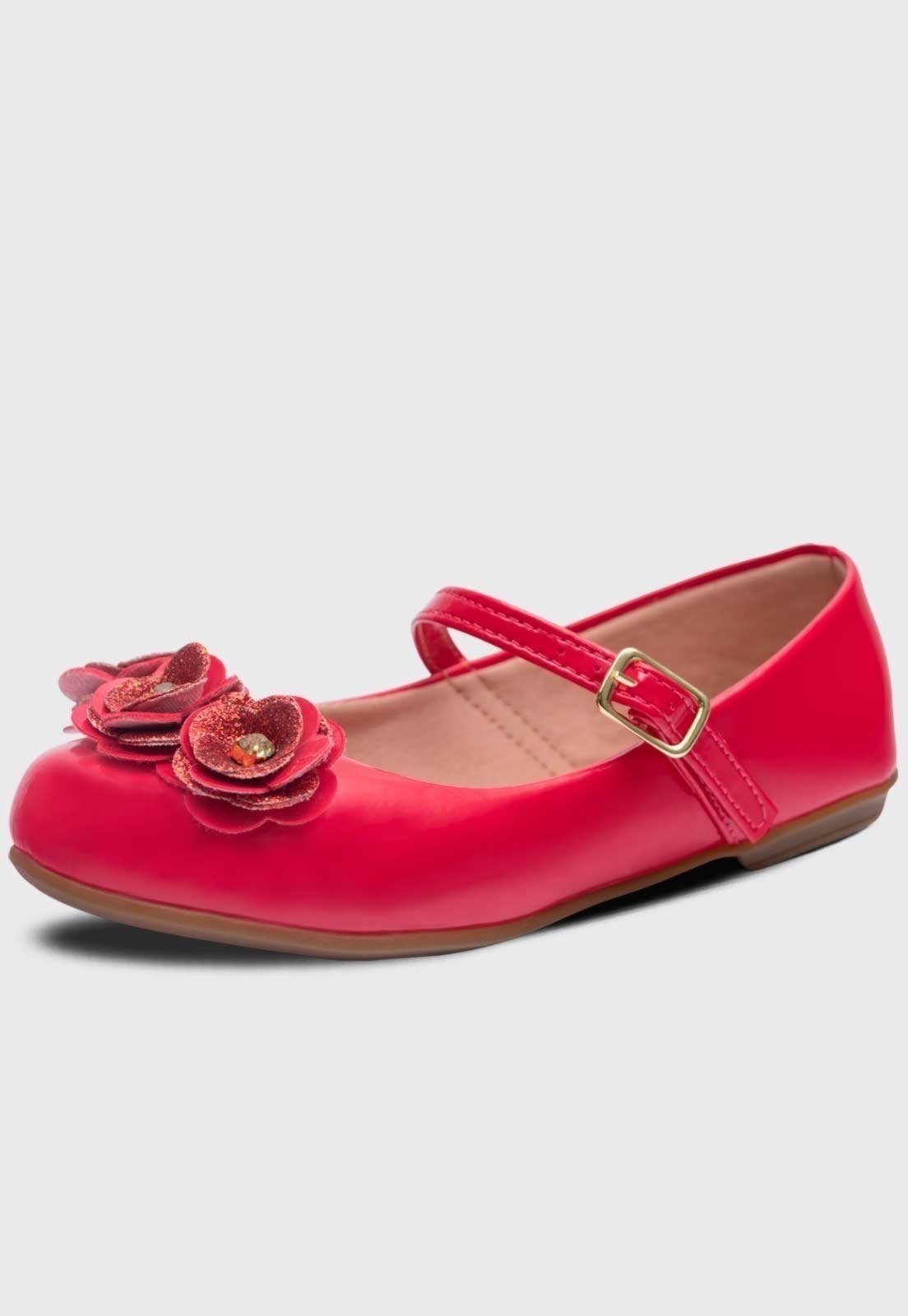 Infantil – Sapatilha Pópidi Feminina Flores Vermelho