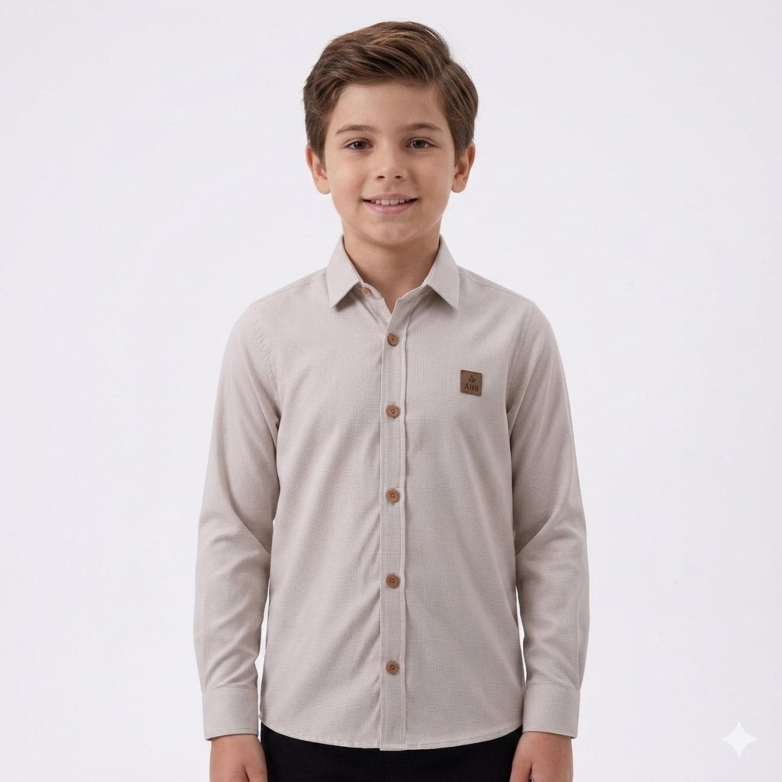 Infantil - Camisa Social Alfa Algodão Com Elastano Manga Longa Luxo Off white