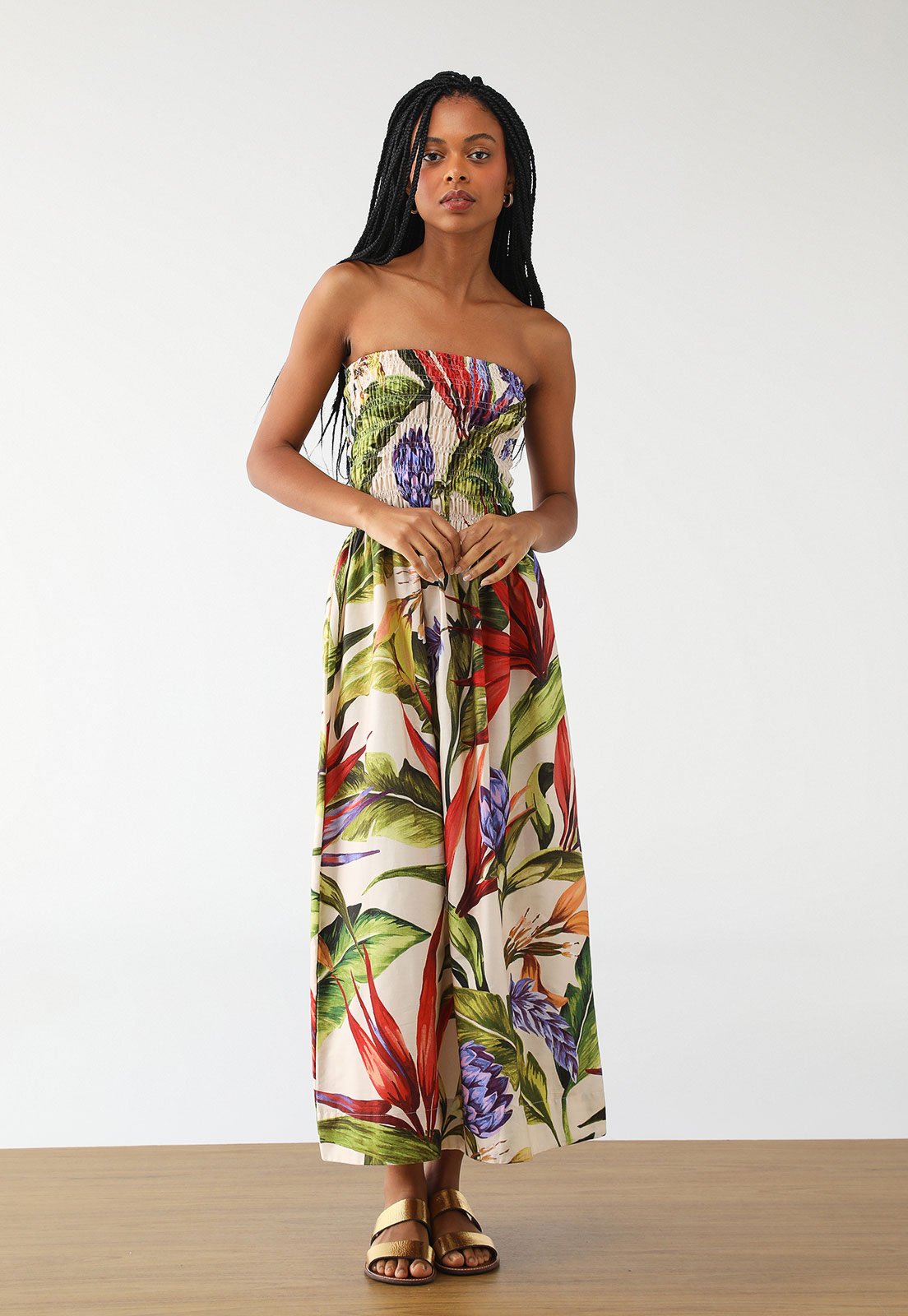Vestido FARM Midi Florarte Off-White