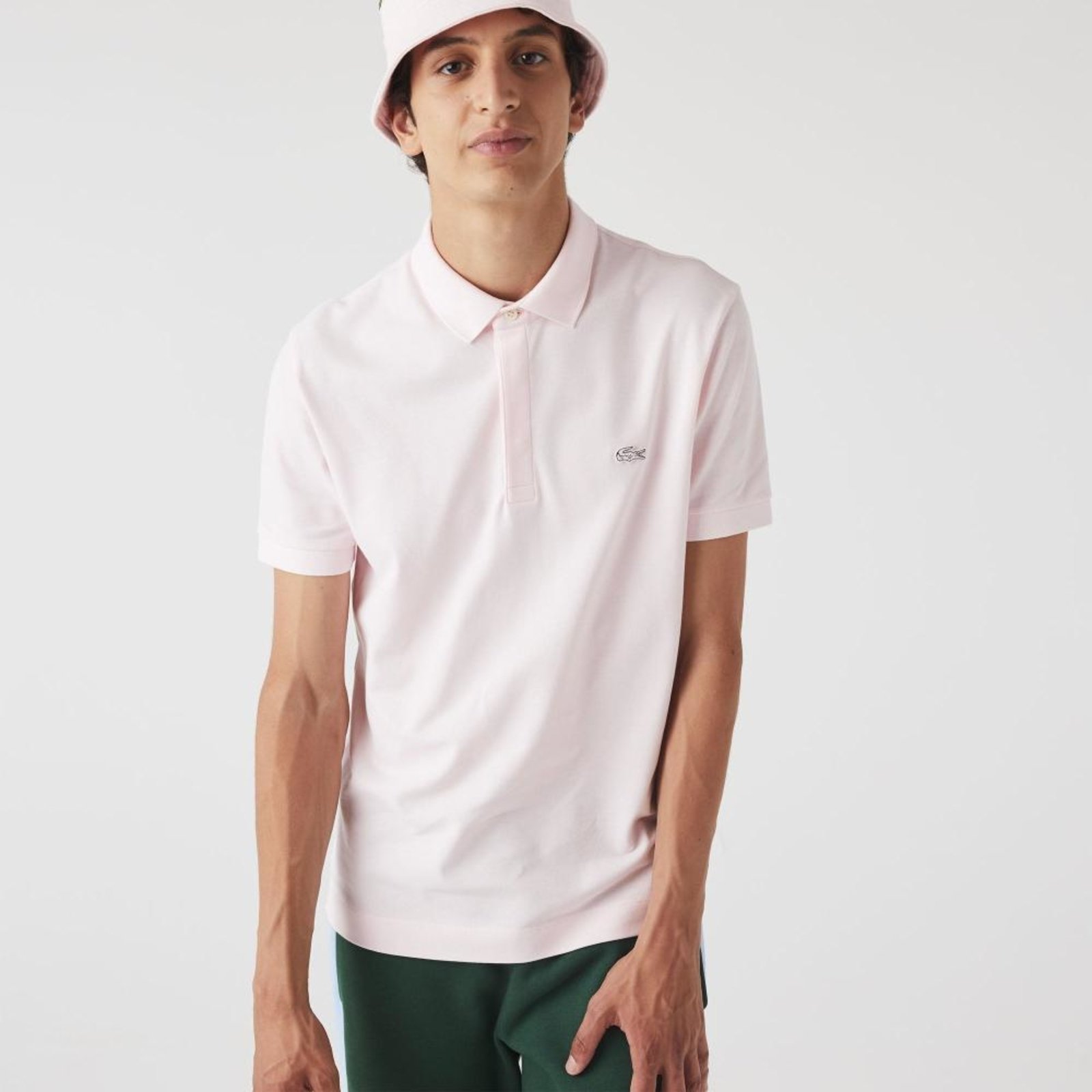 Camisa Polo Lacoste Paris Regular Fit em piquet de Algodão Stretch Rosa