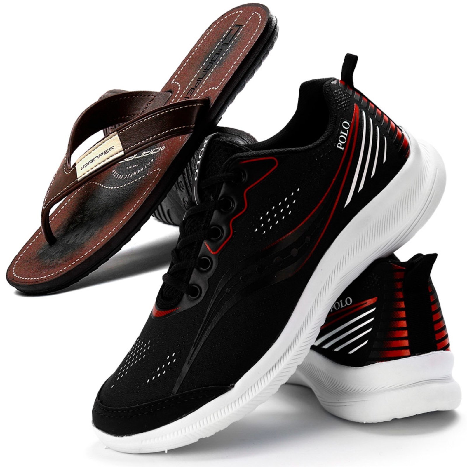Tênis Sapatofran Polo Running Leve Academia Preto com Chinelo