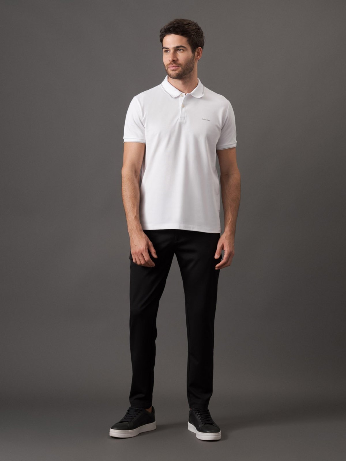 Camisa Polo Masculina Básica Com Friso Calvin Klein – Branco CKS Premium Label
