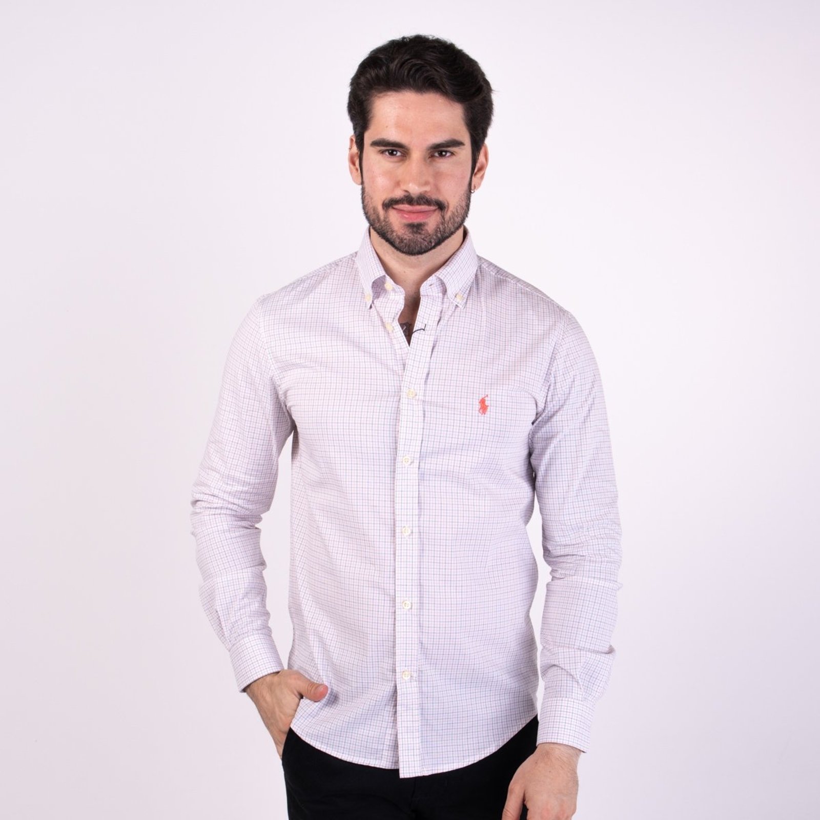 Camisa RL Xadrez Quadriculado Slim Fit Salmão
