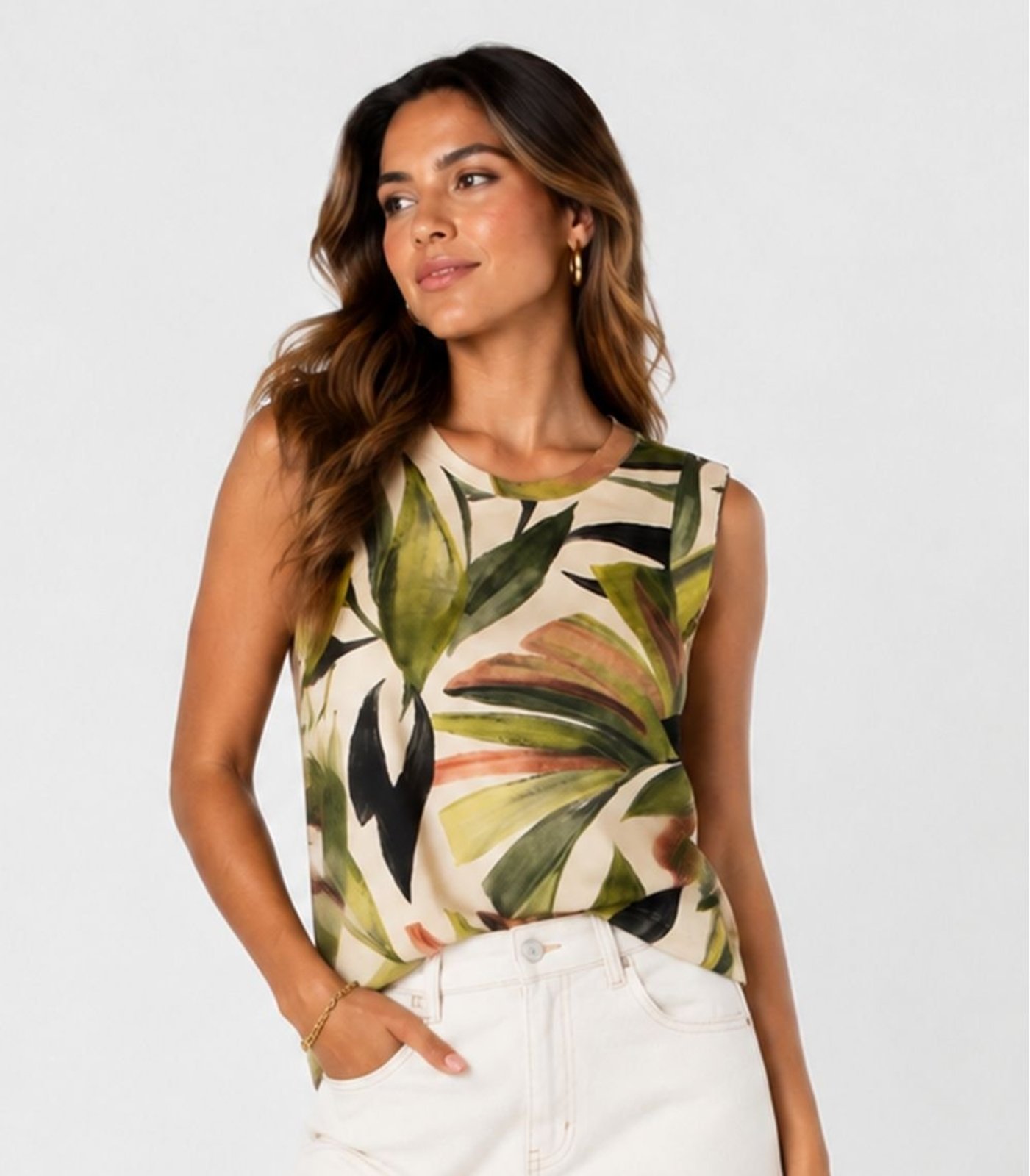 Regata Feminina Estampada Infinita Cor Bege