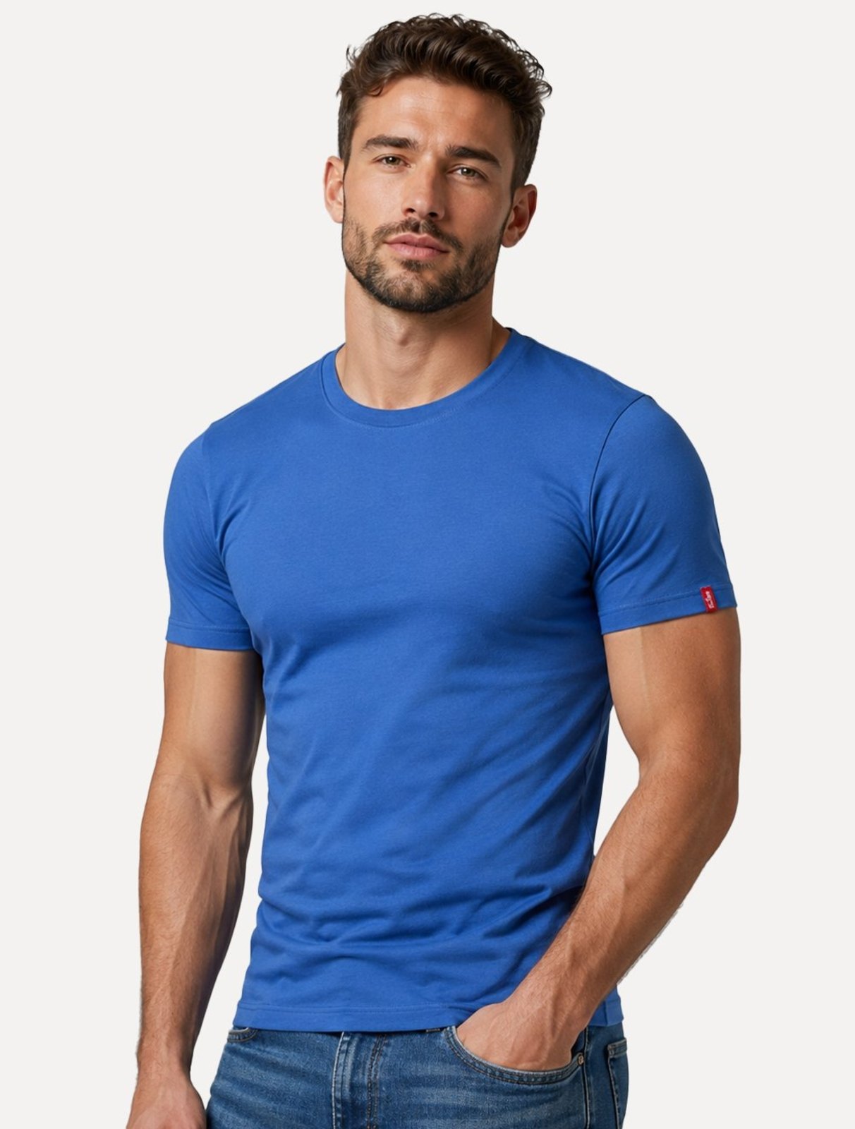 Camiseta Levis Masculina Slim Tag Sleeve Lisa Azul