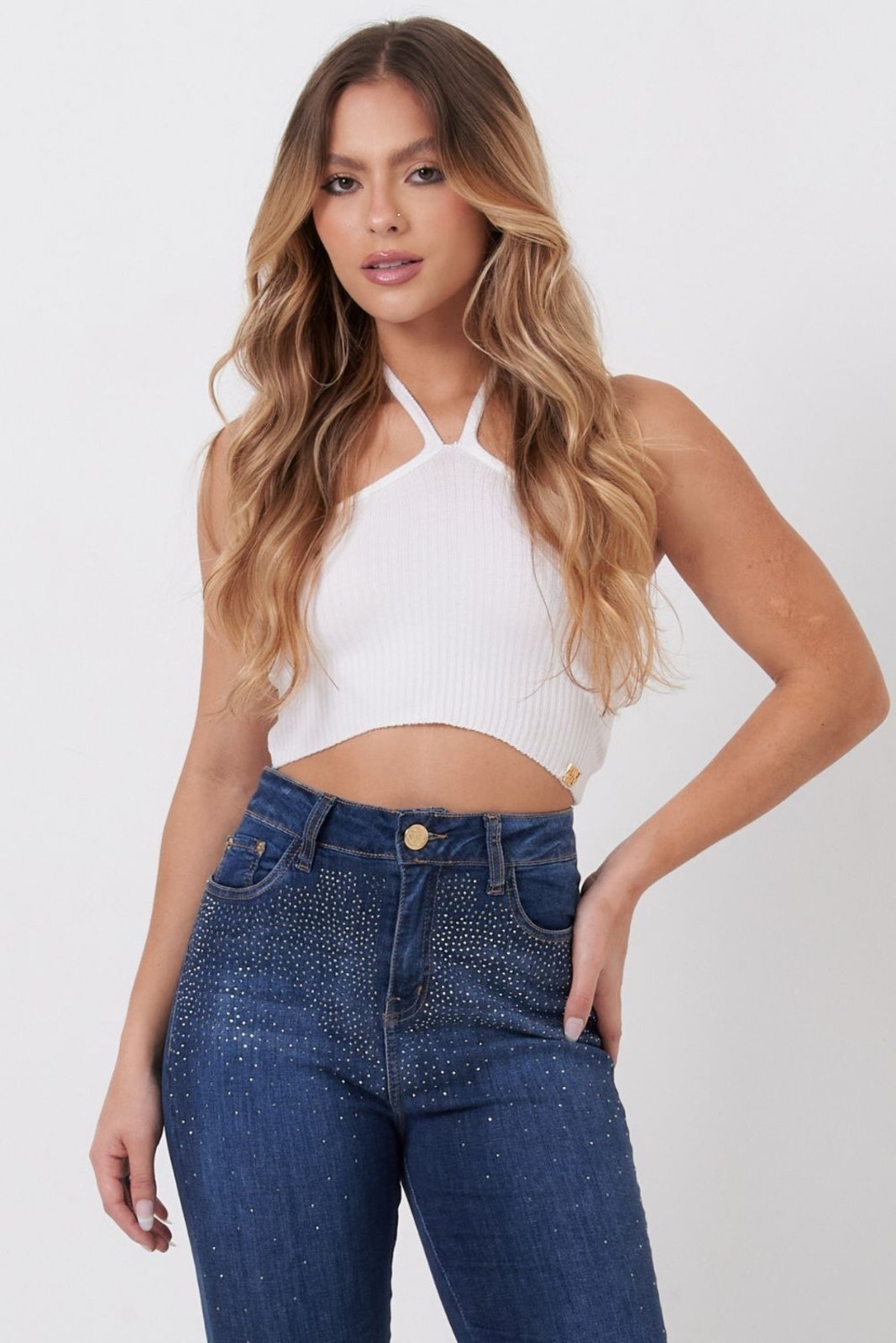 Cropped Feminino Tricot Amarração Planet Girls Off White
