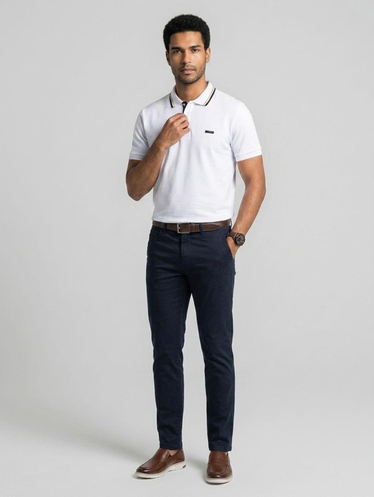 Polo Manga Curta Malha Masculina BRANCO