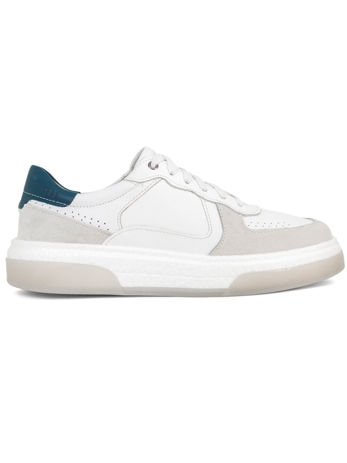 Tênis Democrata Masculino Casual Beat Pulse Couro Confortável Cadarço de Amarrar Branco