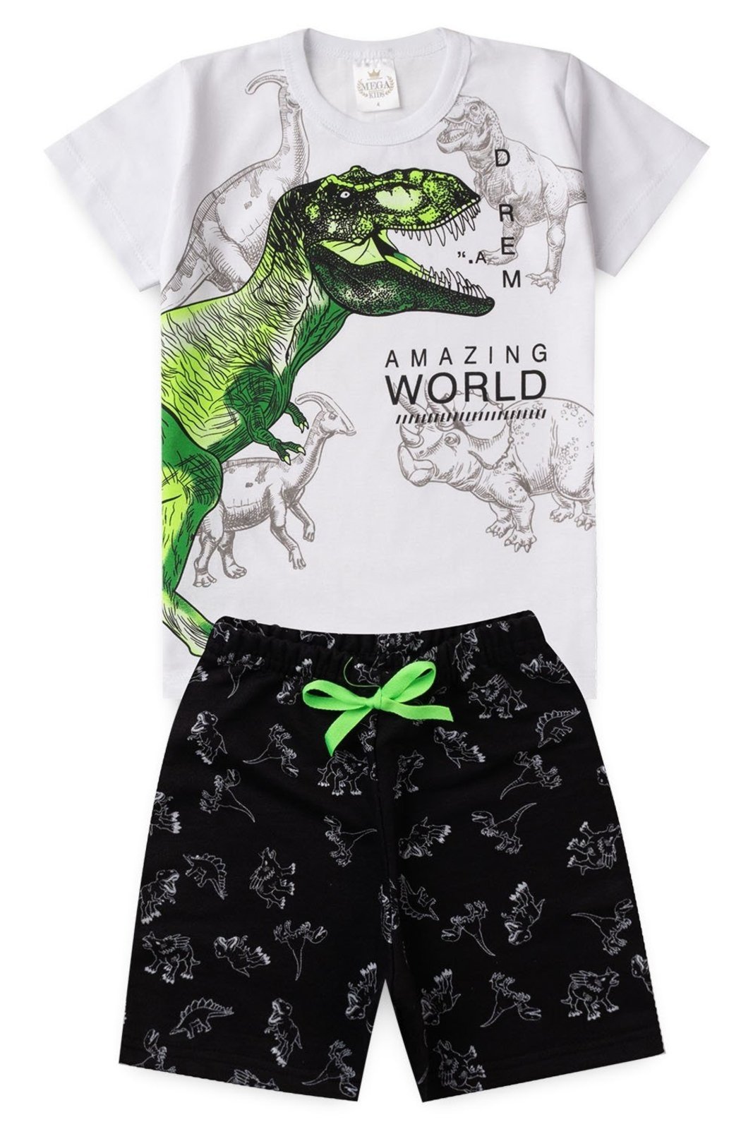 Vista 2 Infantil - Conjunto Verão Masculino Dinossauros - Branco Mega Kids unico Mega Kids unico