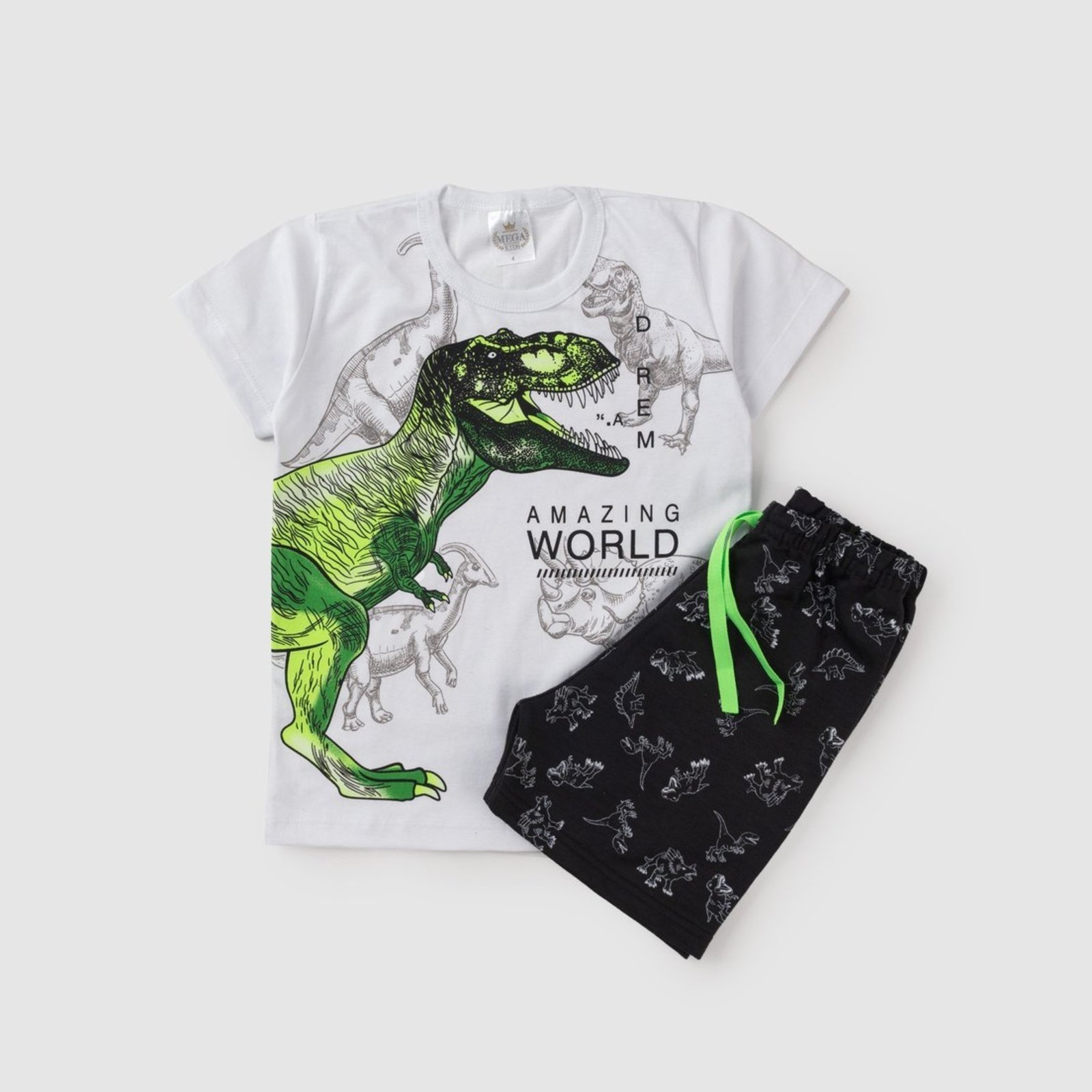 Vista 3 Infantil - Conjunto Verão Masculino Dinossauros - Branco Mega Kids unico Mega Kids unico