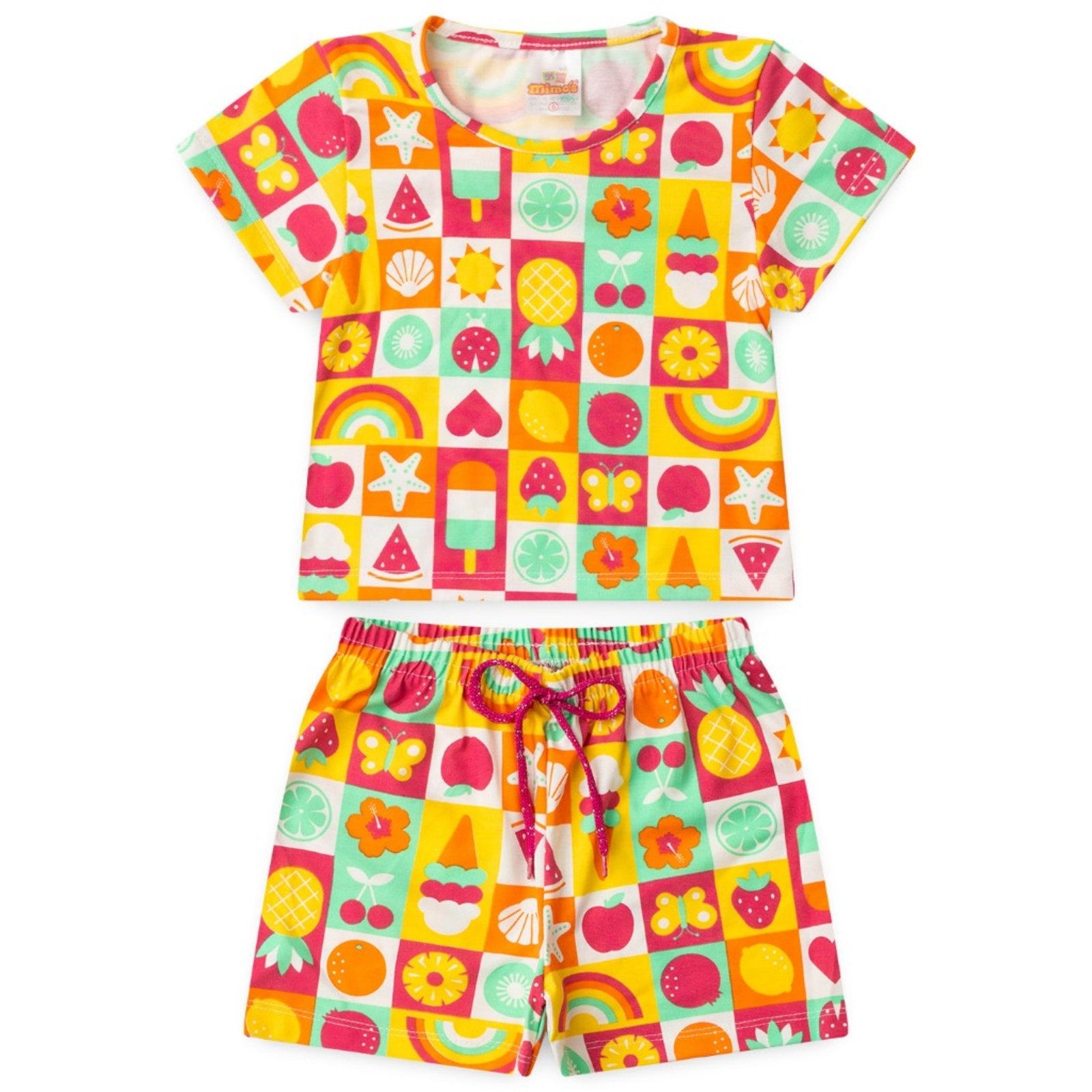 Infantil - Conjunto Menina Verão Estampado Cropped 2 ao 14 anos Colorido