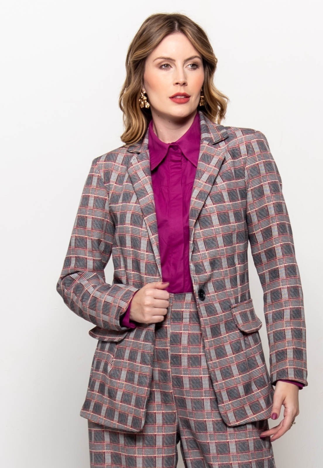 Blazer Bisô Xadrez Rosa – Rosa