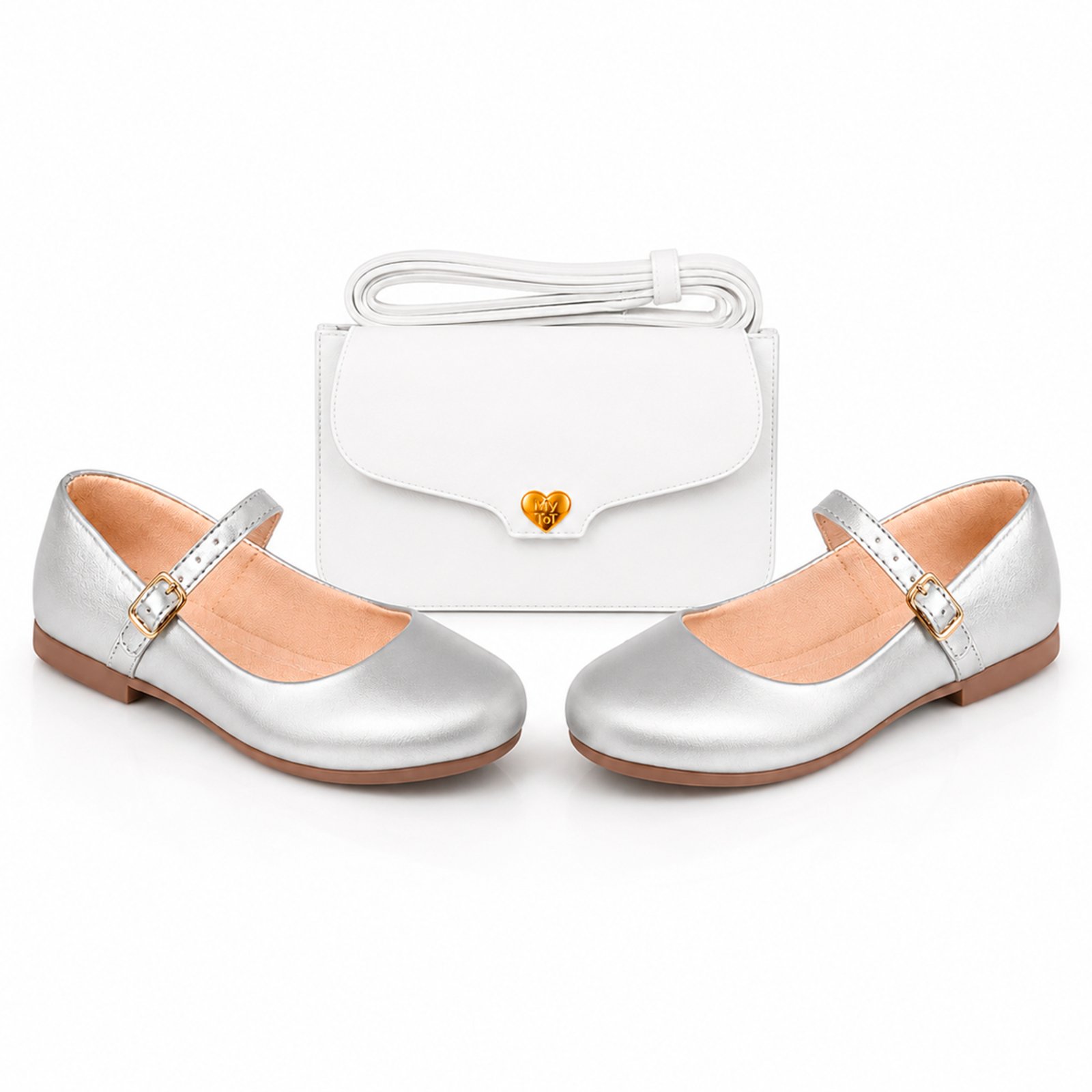 Infantil - Kit Sapatilha Prata Social Menina com Bolsa Lateral de Ombro Pepite
