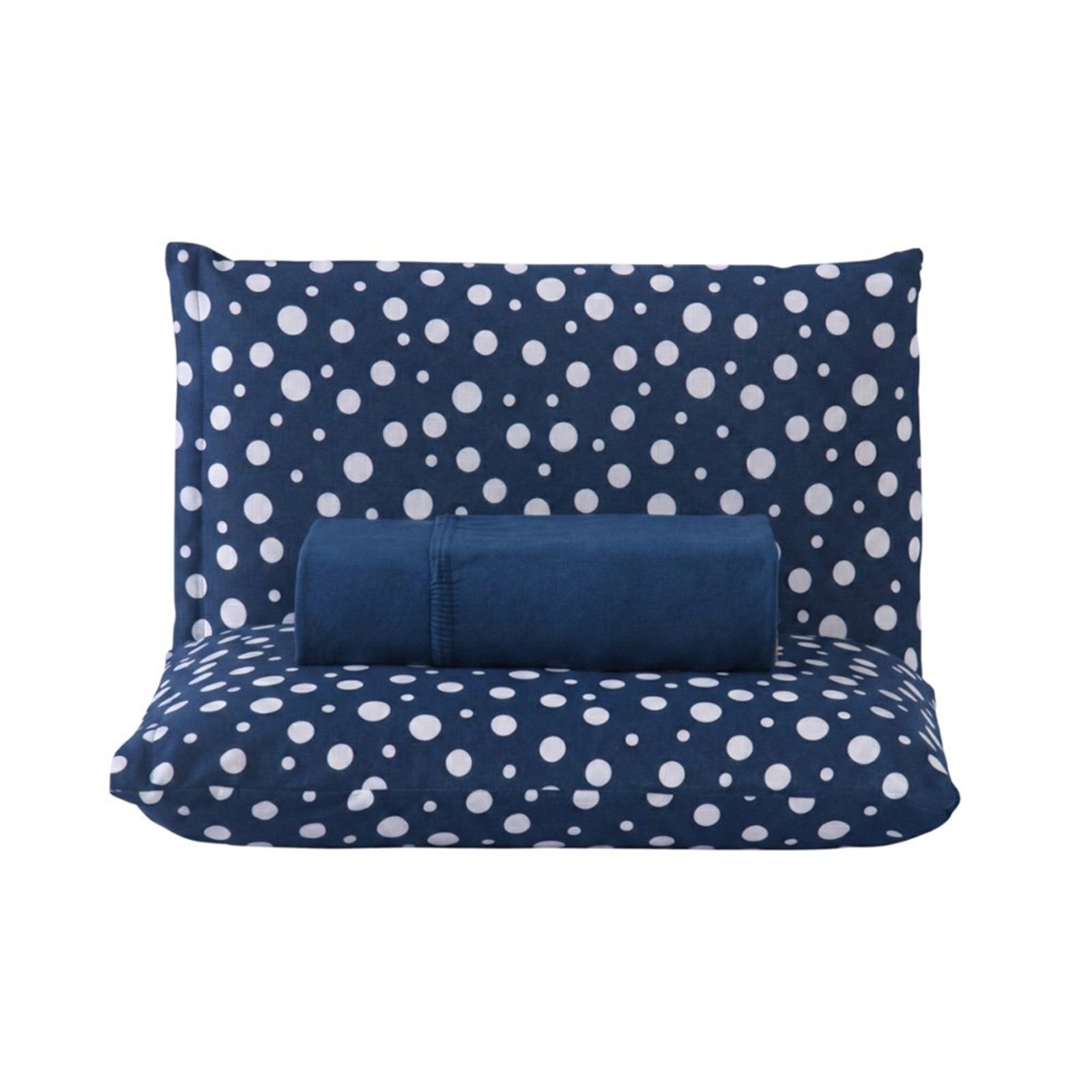 Jogo de Cama Lençol Solteiro Poá 100% Algodão Azul Marinho Estampado Bolinha Toque Macio 2 Peças